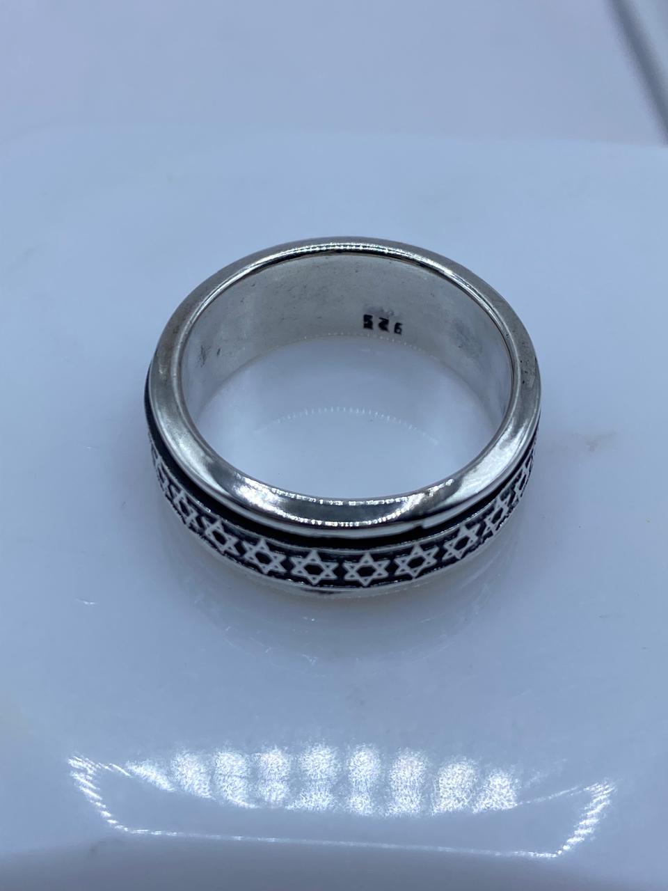 Anillo Giratorio de Plata 925 con Estrellas de David, sello de autenticidad Plata Ley .925