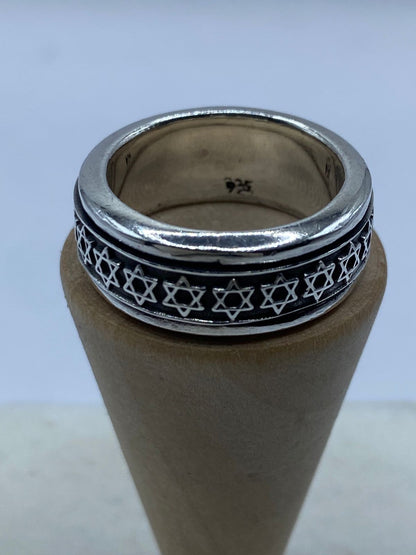 Anillo Giratorio de Plata 925 con Estrellas de David, sello de autenticidad Plata Ley .925
