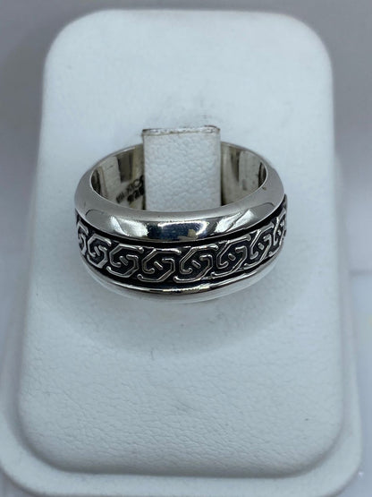 Anillo Giratorio de Plata 925 con Greca Clásica, vista lateral