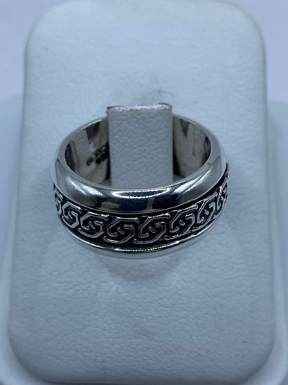 Anillo Giratorio de Plata 925 con Greca Clásica, vista frontal