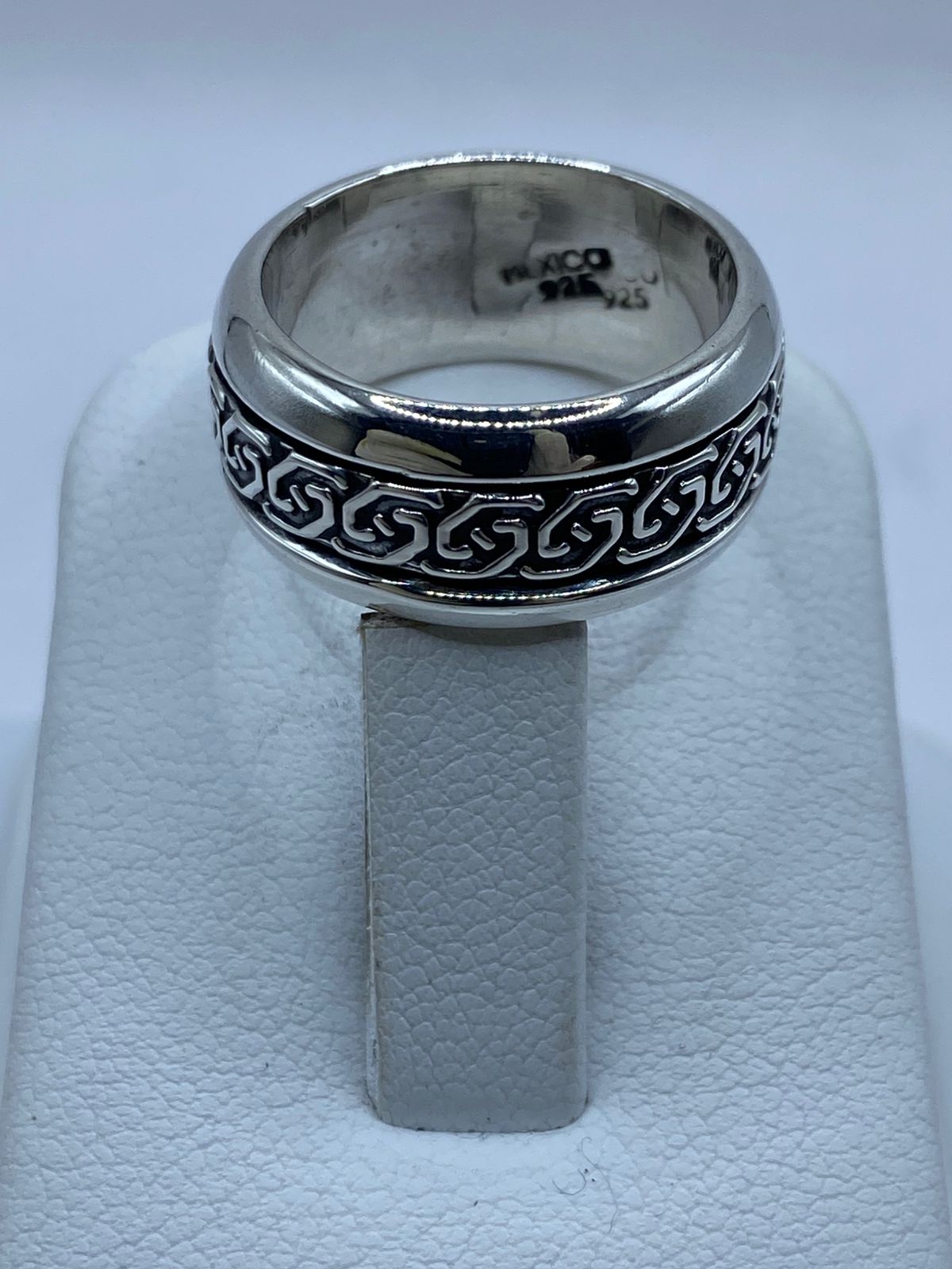 Anillo Giratorio de Plata 925 con Greca Clásica, sello de autenticidad Plata Ley .925