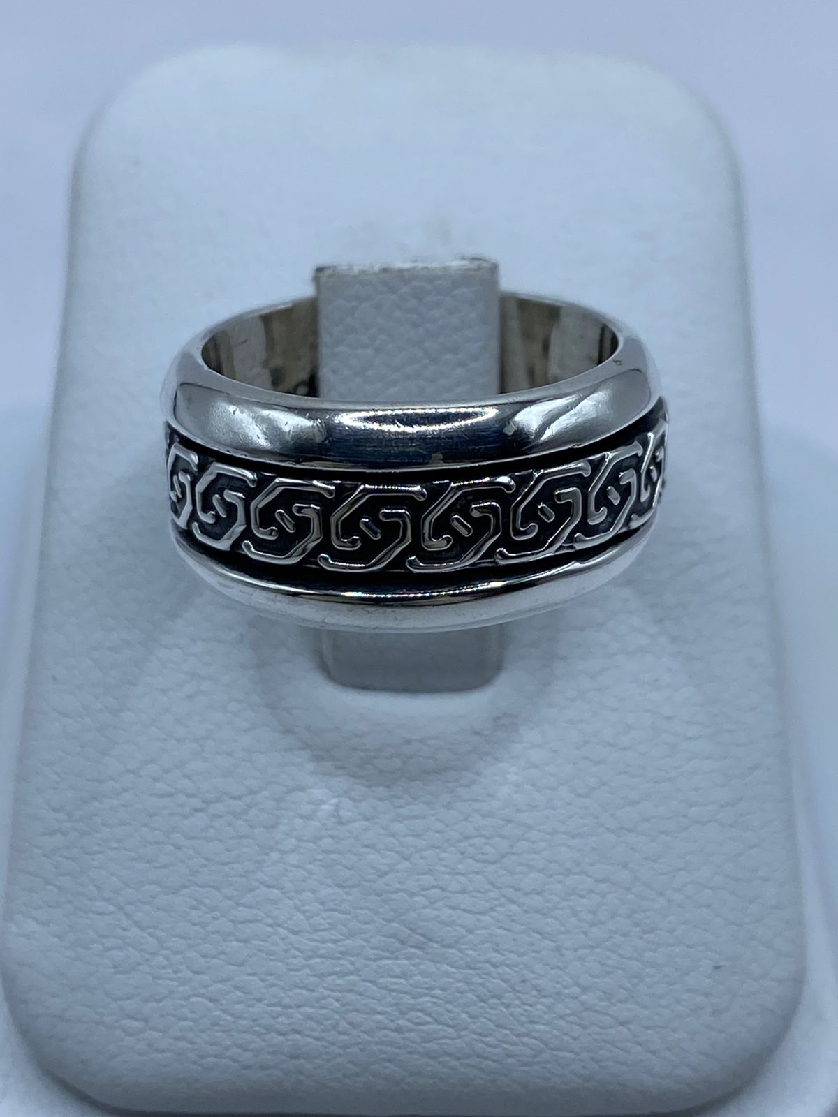 Anillo Giratorio de Plata 925 con Greca Clásica — vista lateral