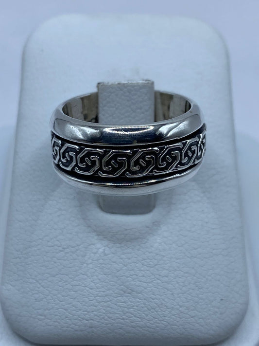 Anillo Giratorio de Plata 925 con Greca Clásica — vista lateral