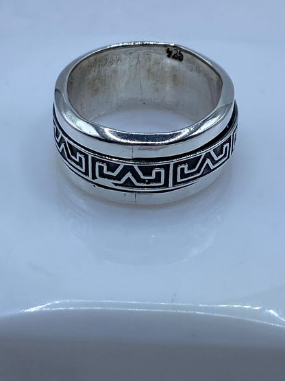 Anillo Giratorio de Plata 925 con Greca Clásica, sello de autenticidad Plata Ley .925