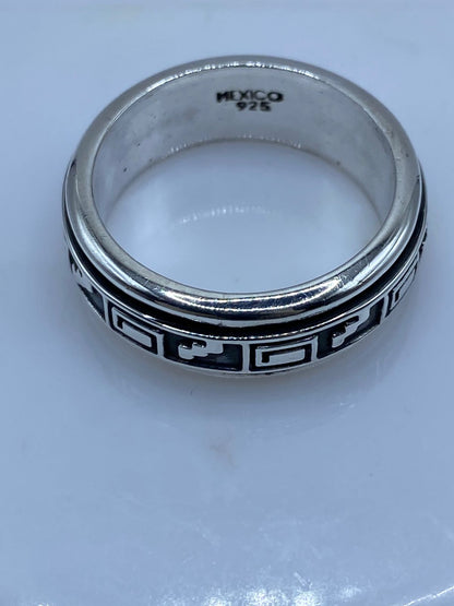 Anillo Giratorio de Plata 925 con Greca Prehispánica, sello de autenticidad Plata Ley .925