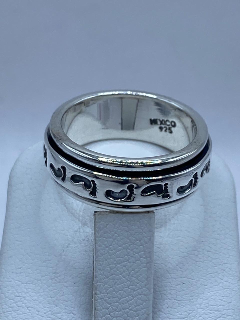 Anillo Giratorio de Plata 925 con Huellas, sello de autenticidad Plata Ley .925