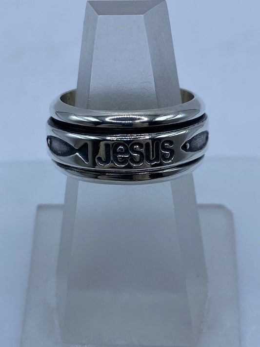 Anillo Giratorio de Plata 925 “Jesús” con Símbolos Cristianos
