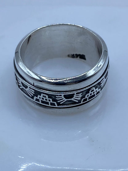 Anillo Giratorio de Plata .925 con Pirámides y Sol Prehispánico, sello de autenticidad Plata Ley .925