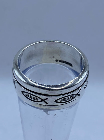 Anillo Giratorio de Plata 925 con Símbolo Ichthys y Nombre de Jesús, sello de autenticidad Plata Ley .925