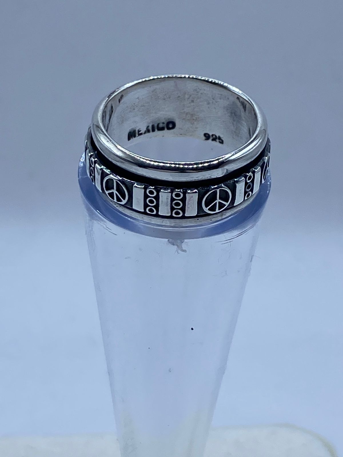 Anillo Giratorio de Plata 925 con Símbolos de Paz, sello de autenticidad Plata Ley .925