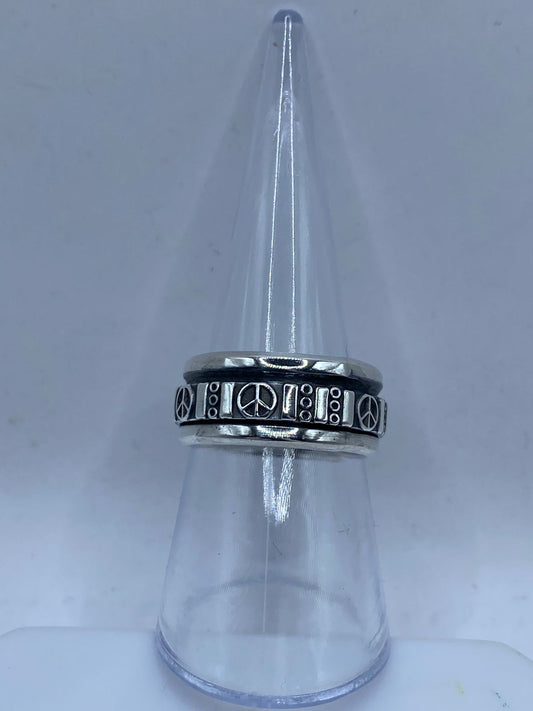 Anillo Giratorio de Plata 925 con Símbolos de Paz — vista lateral