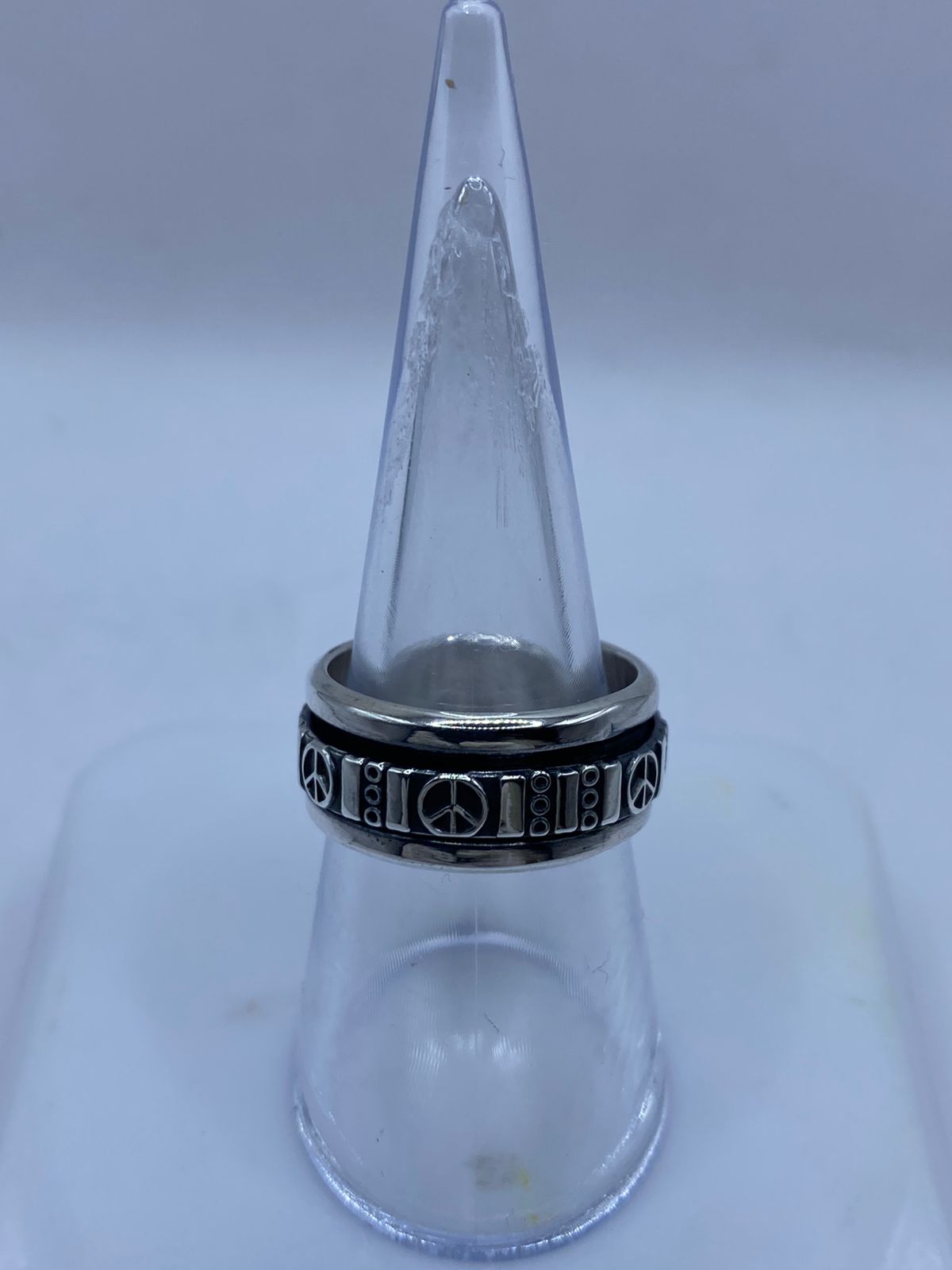 Anillo Giratorio de Plata 925 con Símbolos de Paz, vista lateral