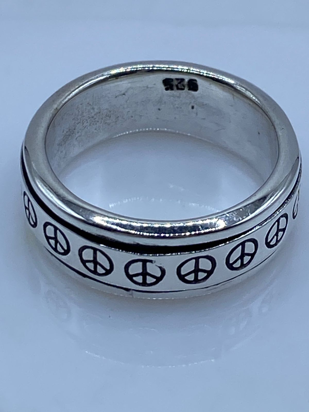 Anillo Giratorio de Plata 925 con Símbolos de Paz, sello de autenticidad Plata Ley .925