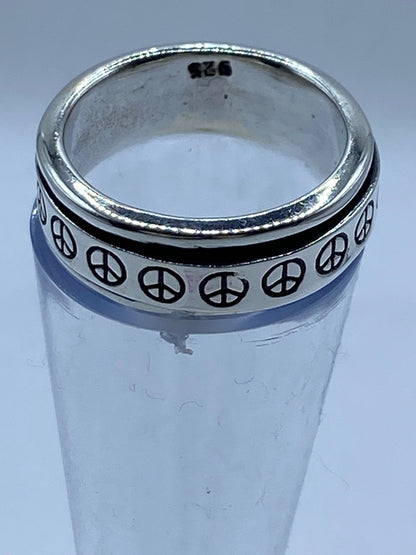Anillo Giratorio de Plata 925 con Símbolos de Paz, vista frontal