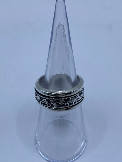 Anillo Giratorio de Plata 925 con Símbolos Prehispánicos, vista frontal