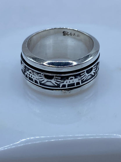 Anillo Giratorio de Plata 925 con Símbolos Prehispánicos, sello de autenticidad Plata Ley .925