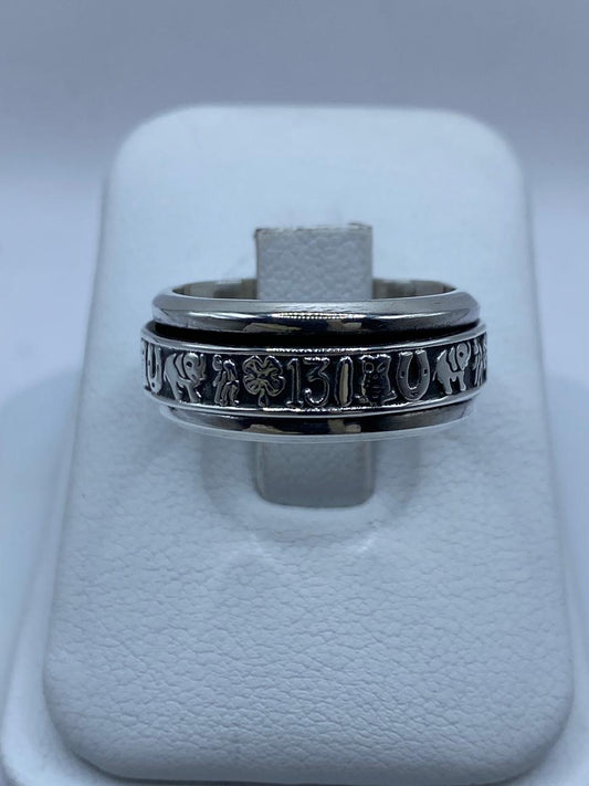 Anillo Giratorio de Plata 925 con Símbolos de la Suerte — vista lateral