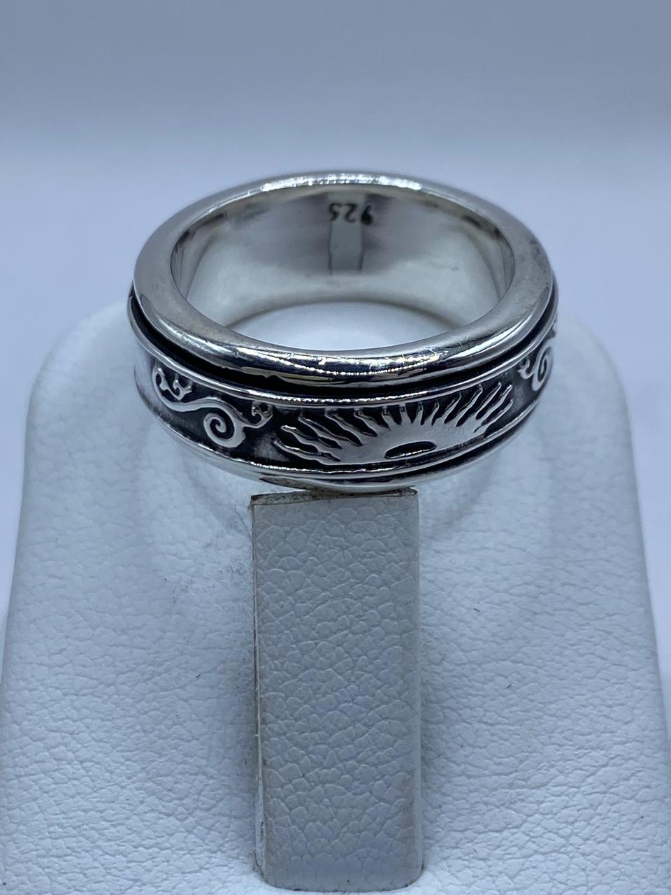 Anillo Giratorio de Plata 925 con Sol Naciente, sello de autenticidad Plata Ley .925