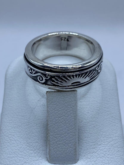 Anillo Giratorio de Plata 925 con Sol Naciente, sello de autenticidad Plata Ley .925