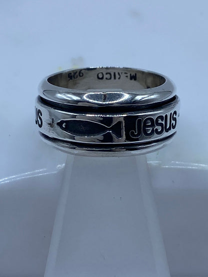 Anillo Giratorio de Plata 925 con Jesús e Ichthys, sello de autenticidad Plata Ley .925