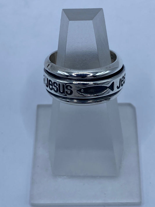 Anillo Giratorio de Plata 925 “JESÚS” con Símbolo Cristiano Ichthys