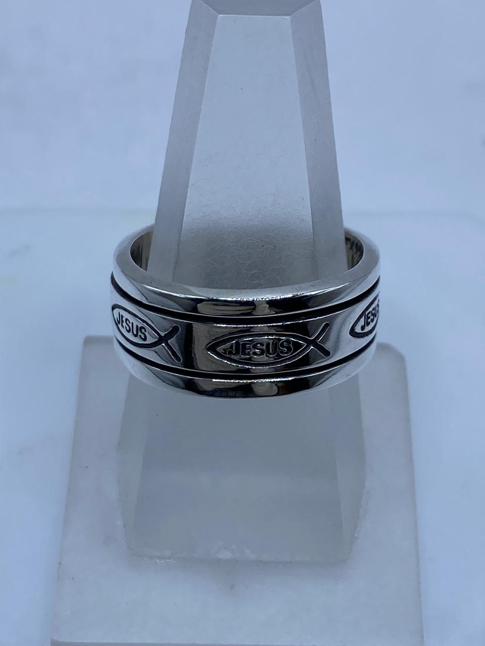 Anillo Giratorio de Plata .925 “Jesús” con Símbolo Ichthys