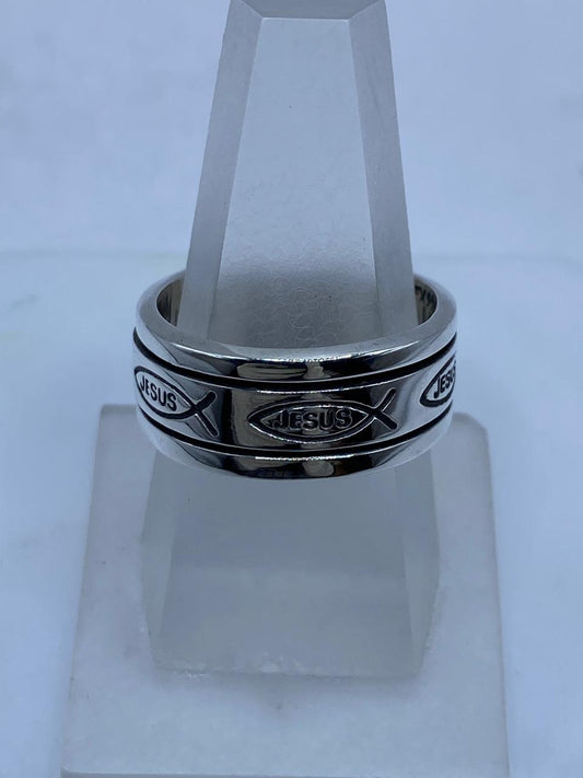Anillo Giratorio de Plata .925 “Jesús” con Símbolo Ichthys