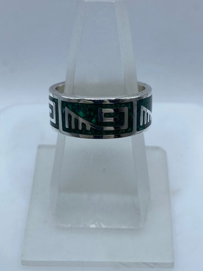 Anillo Greca Ancestral en Plata .925 con Malaquita Natural, vista frontal