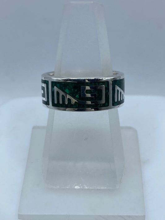 Anillo Greca Ancestral en Plata .925 con Malaquita Natural — vista lateral
