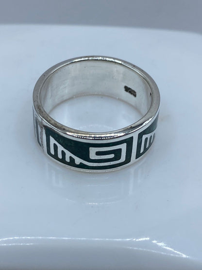 Anillo Greca Ancestral en Plata .925 con Malaquita Natural, sello de autenticidad Plata Ley .925