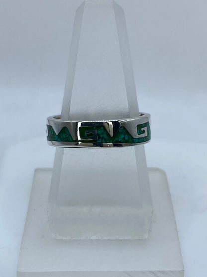 Anillo Greca Ancestral en Plata .925 con Malaquita Natural — vista lateral