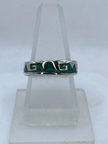 Anillo Greca Ancestral en Plata .925 con Malaquita Natural, vista frontal