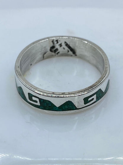 Anillo Greca Ancestral en Plata .925 con Malaquita Natural, sello de autenticidad Plata Ley .925