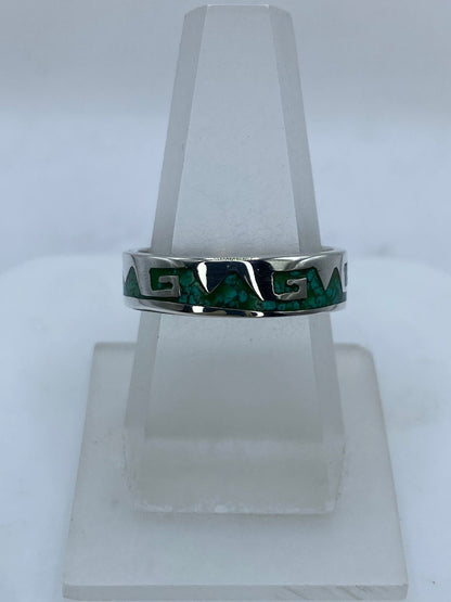 Anillo Greca Ancestral en Plata .925 con Malaquita Natural, vista lateral