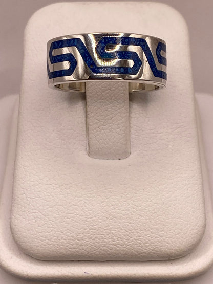 Anillo Greca Azul de Plata .925 con Incrustaciones, vista de detalle