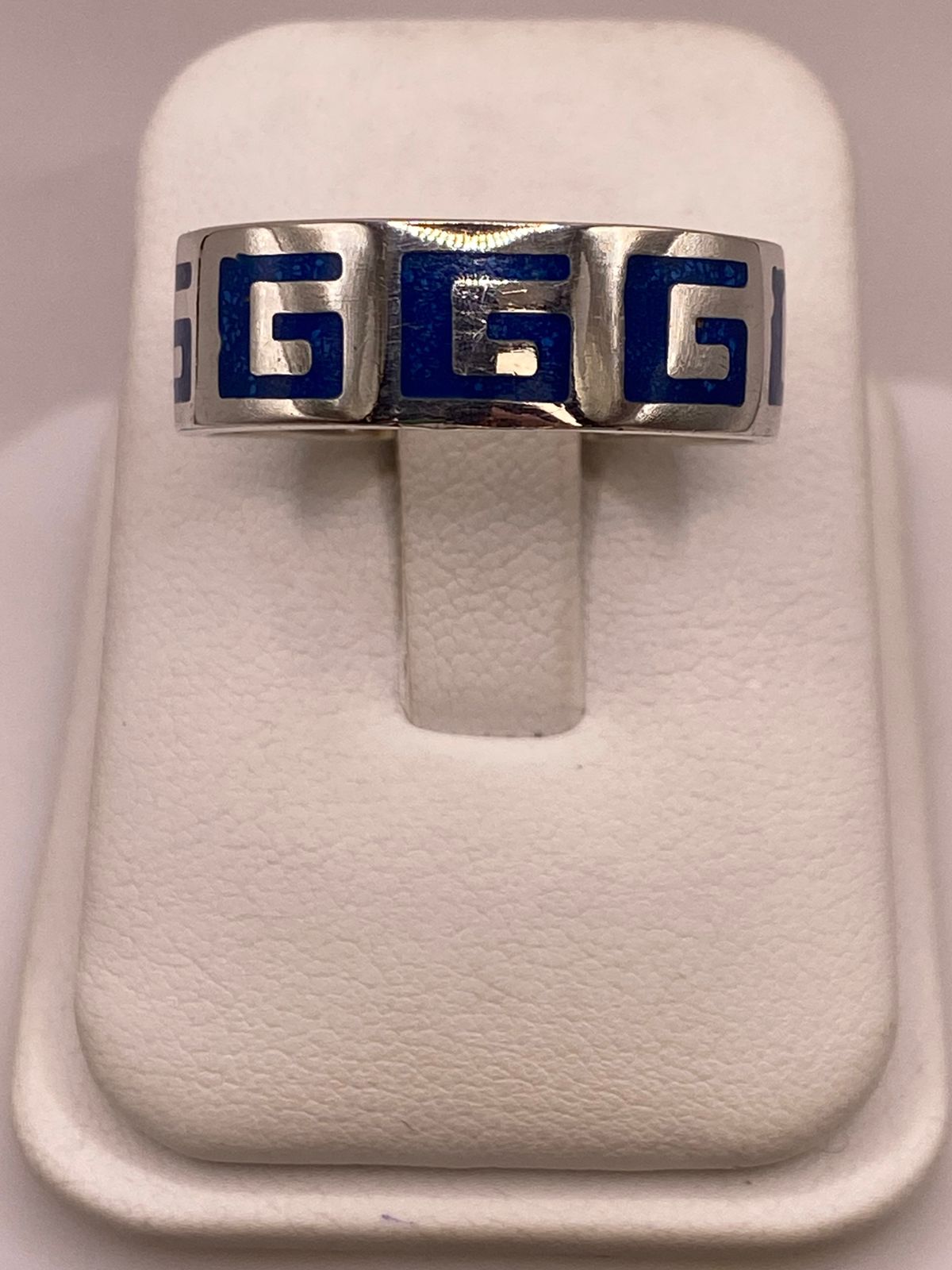 Anillo Greca Azul de Plata .925 con Incrustaciones — vista lateral