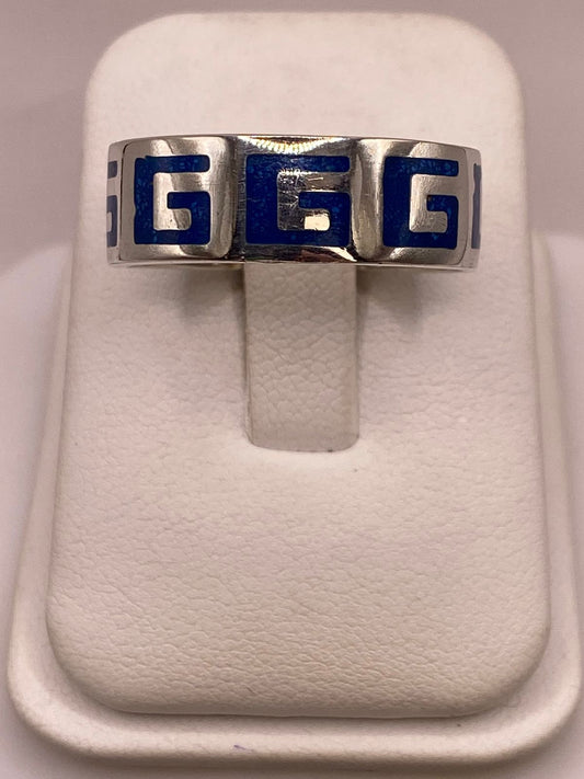 Anillo Greca Azul de Plata .925 con Incrustaciones — vista lateral
