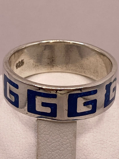 Anillo Greca Azul de Plata .925 con Incrustaciones, sello de autenticidad Plata Ley .925