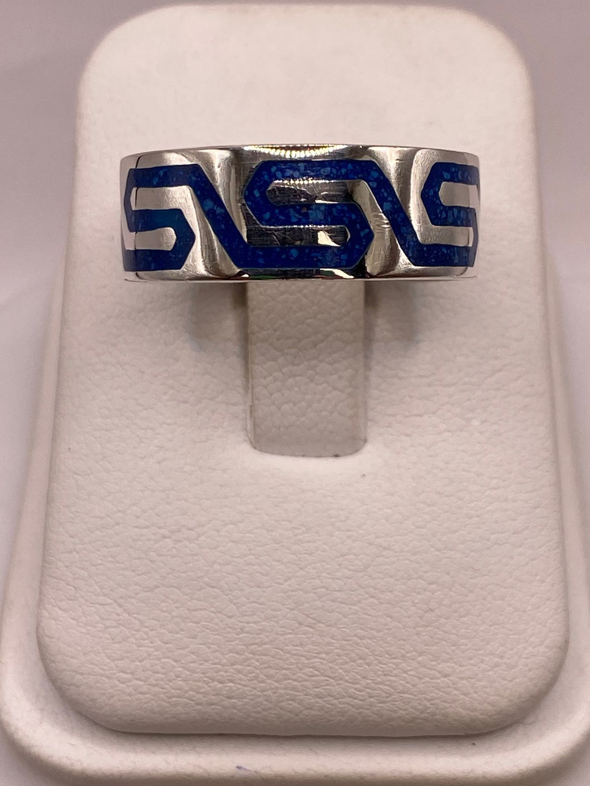 Anillo Greca Azul de Plata .925 con Incrustaciones — vista lateral