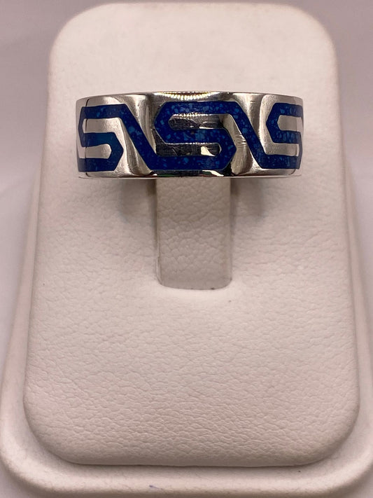 Anillo Greca Azul de Plata .925 con Incrustaciones — vista lateral