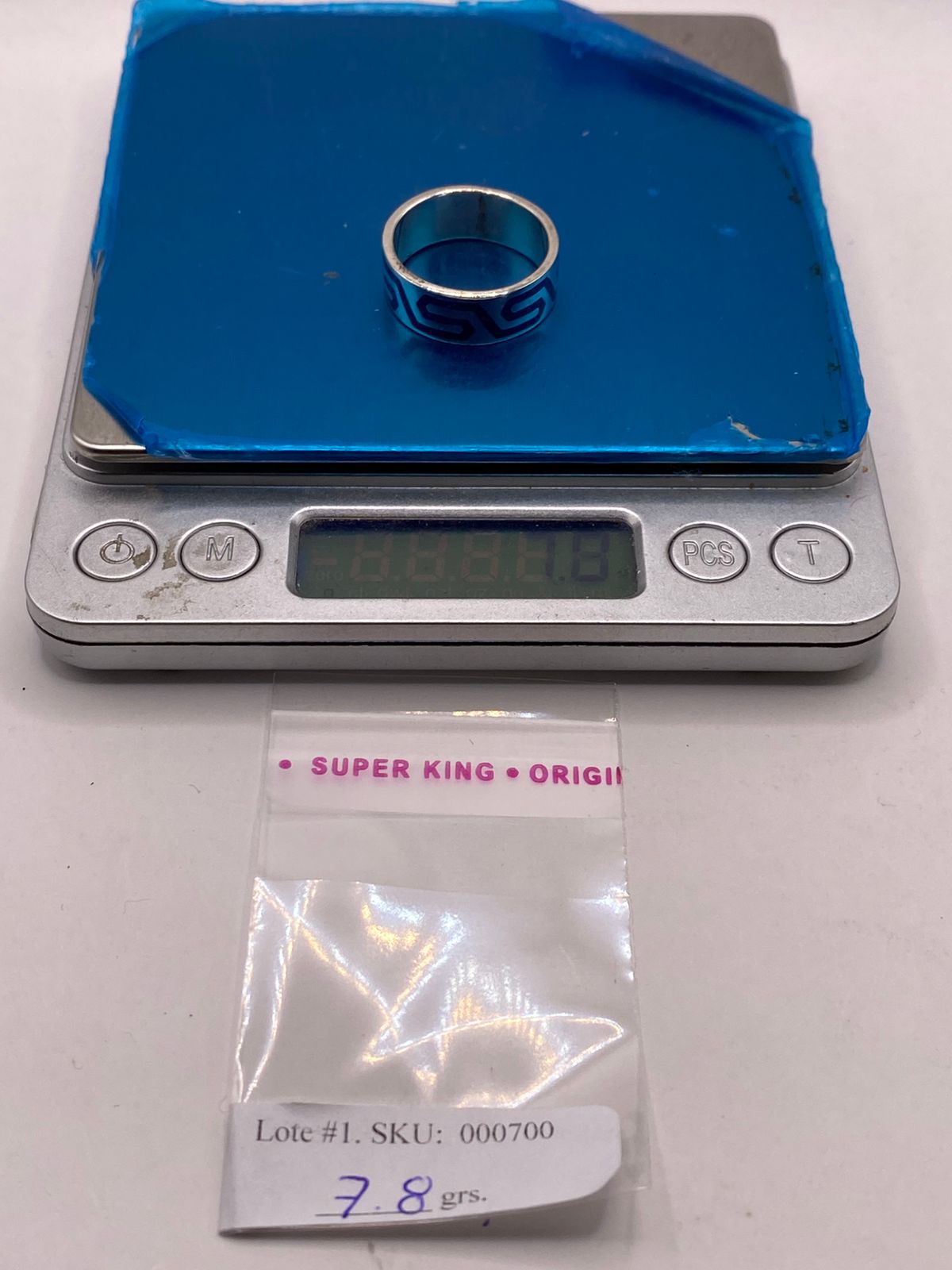 Anillo Greca Azul de Plata .925 con Incrustaciones, sello de autenticidad Plata Ley .925