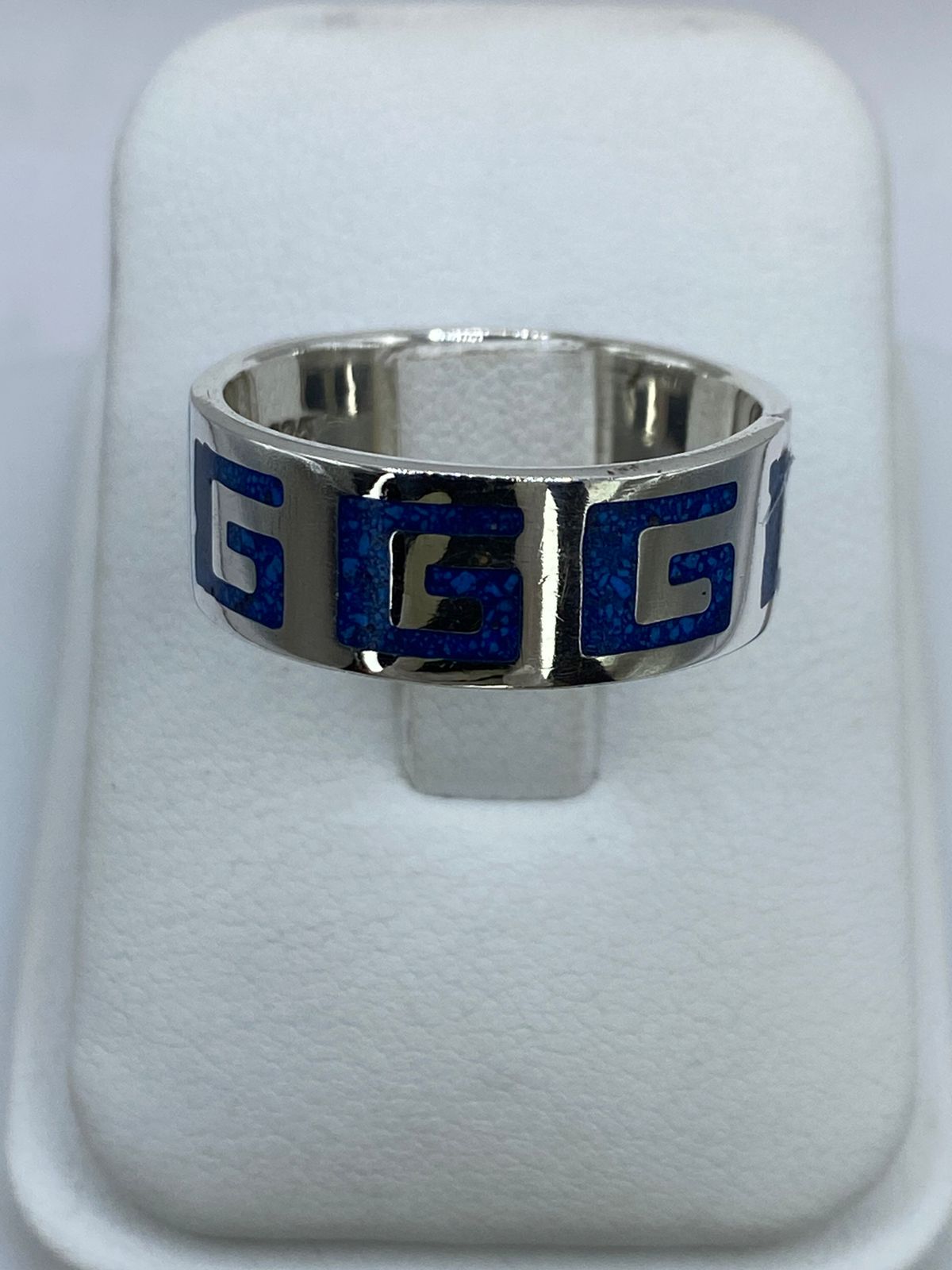 Anillo Greca Clásica en Plata .925 con Turquesa Natural, vista frontal