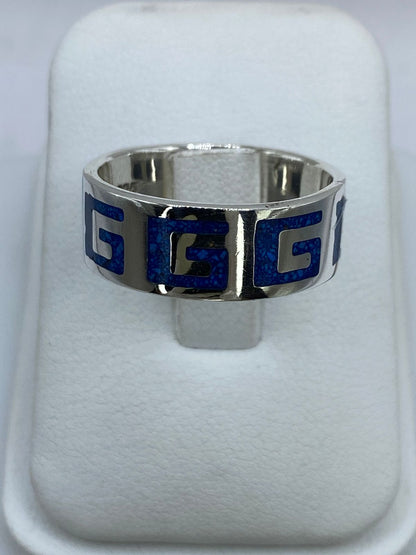 Anillo Greca Clásica en Plata .925 con Turquesa Natural, vista frontal