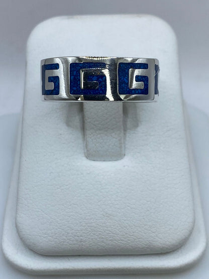 Anillo Greca Clásica en Plata .925 con Turquesa Natural — vista lateral