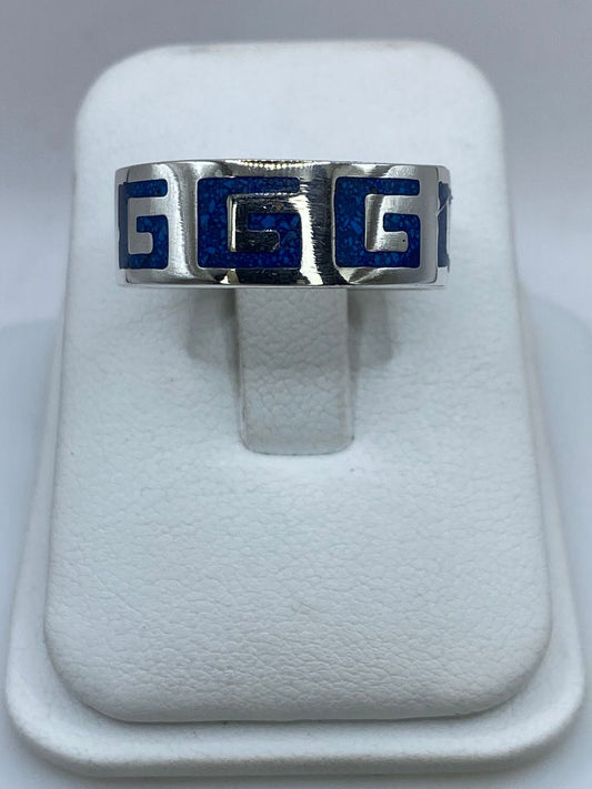 Anillo Greca Clásica en Plata .925 con Turquesa Natural — vista lateral