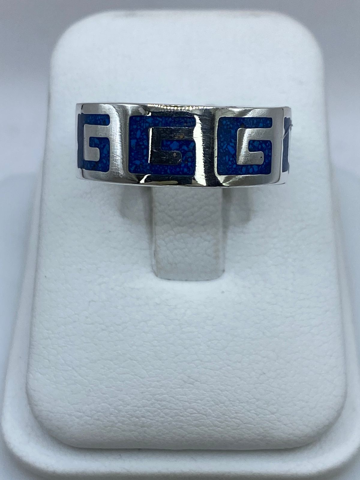 Anillo Greca Clásica en Plata .925 con Turquesa Natural, vista lateral
