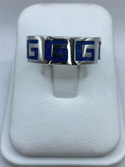 Anillo Greca Clásica en Plata .925 con Turquesa Natural, vista lateral