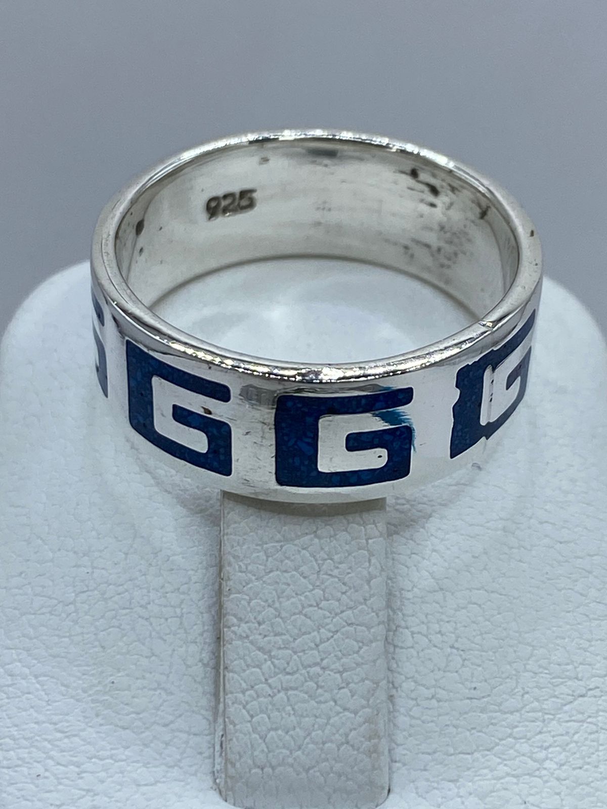 Anillo Greca Clásica en Plata .925 con Turquesa Natural, sello de autenticidad Plata Ley .925