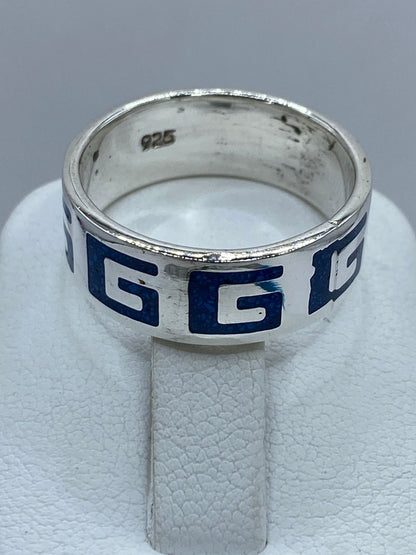 Anillo Greca Clásica en Plata .925 con Turquesa Natural, sello de autenticidad Plata Ley .925