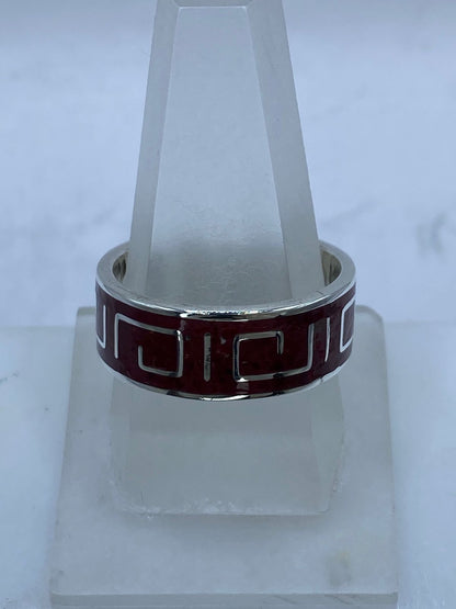 Anillo Greca Continua en Plata .925 con Coral Rojo — vista lateral